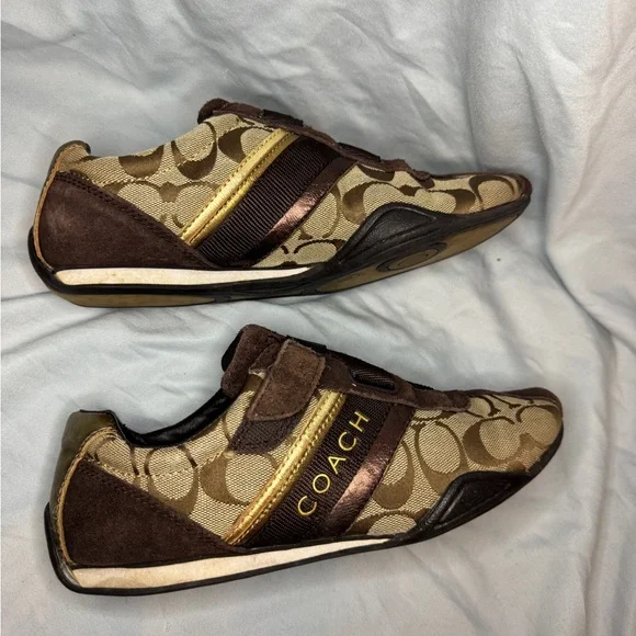 Coach Jenney Signature Sneakers | Brown & Gold | Size 7.5M | Logo Athletic Shoes - Picture 4 of 8